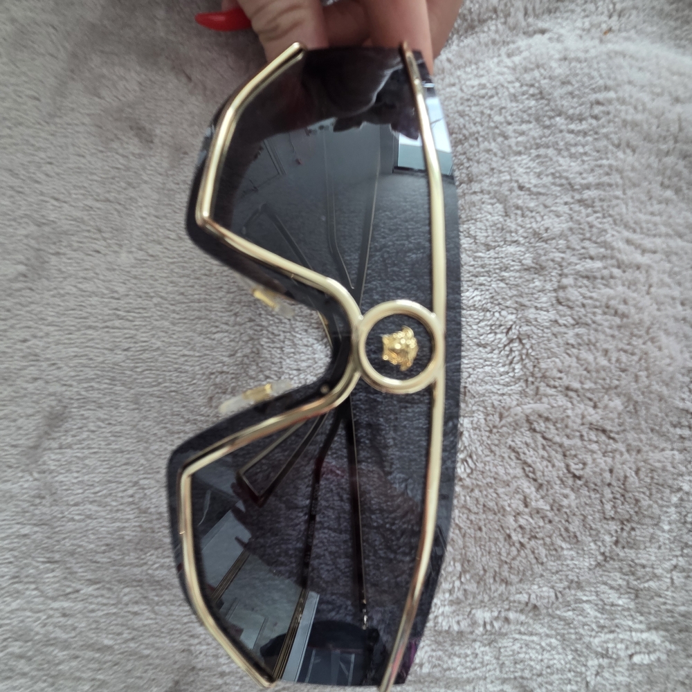 Versace Black Shield Sunglasses with Gold Medallion